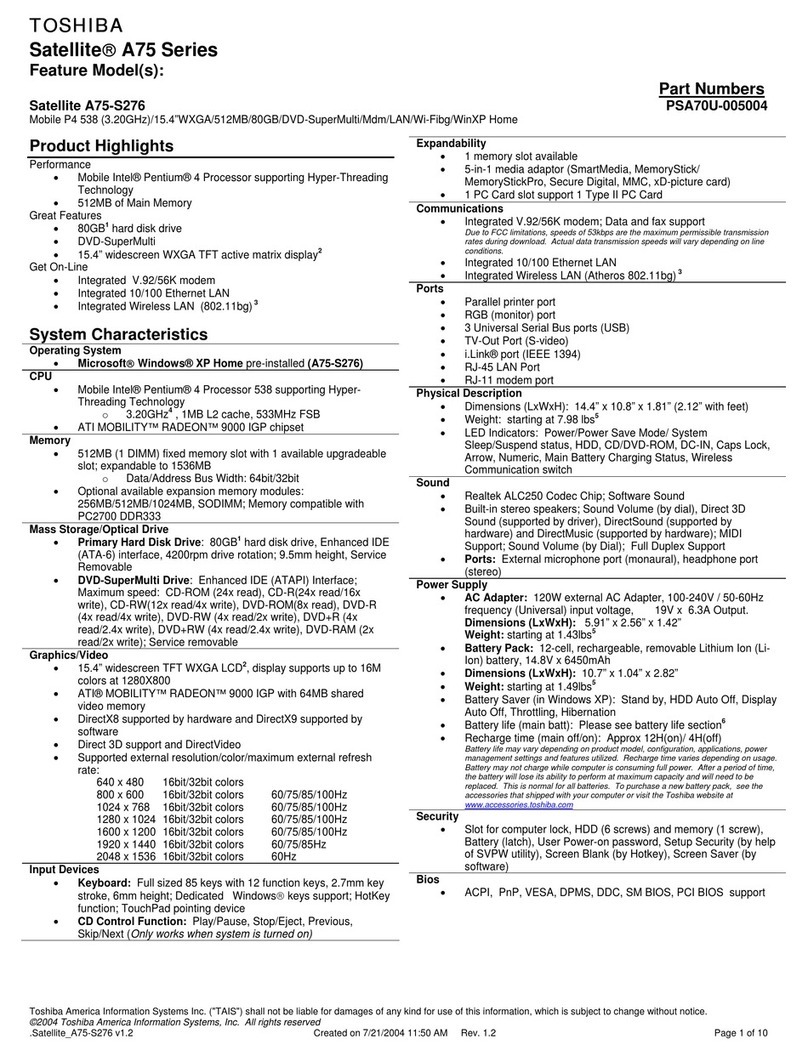 Toshiba A75-S276 User manual