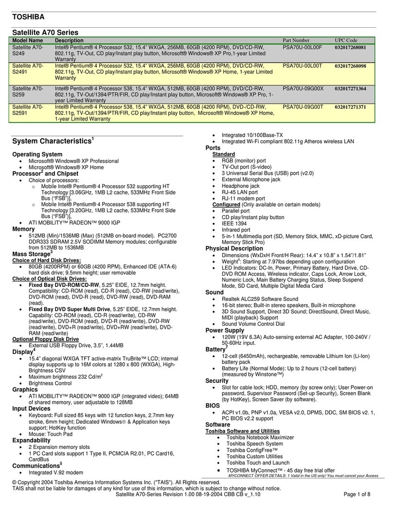 Toshiba A70-S249 User manual