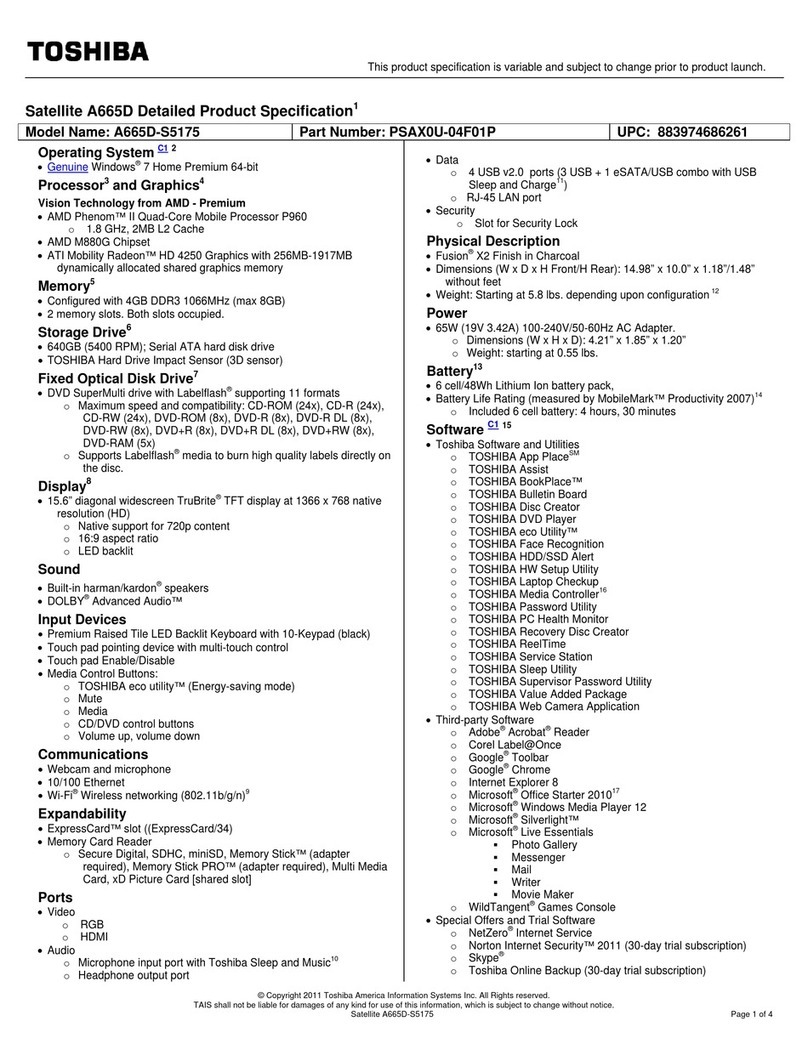 Toshiba A665D-S5175 User manual