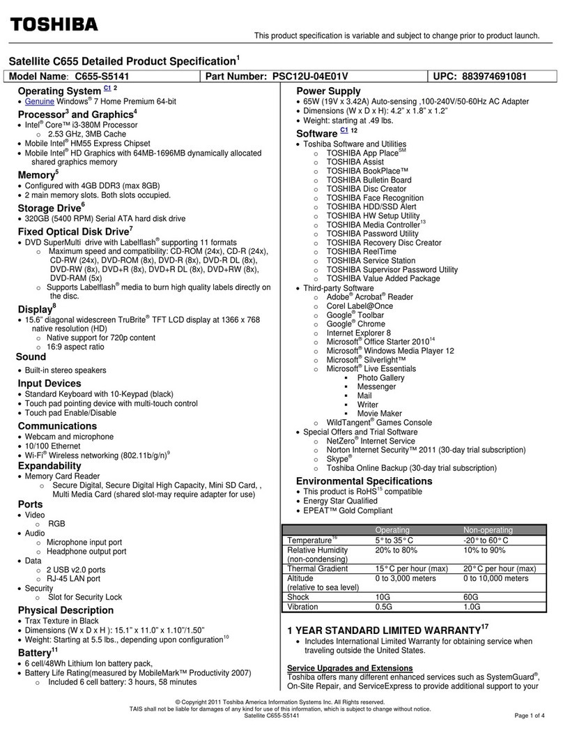 Toshiba Satellite C655 User manual