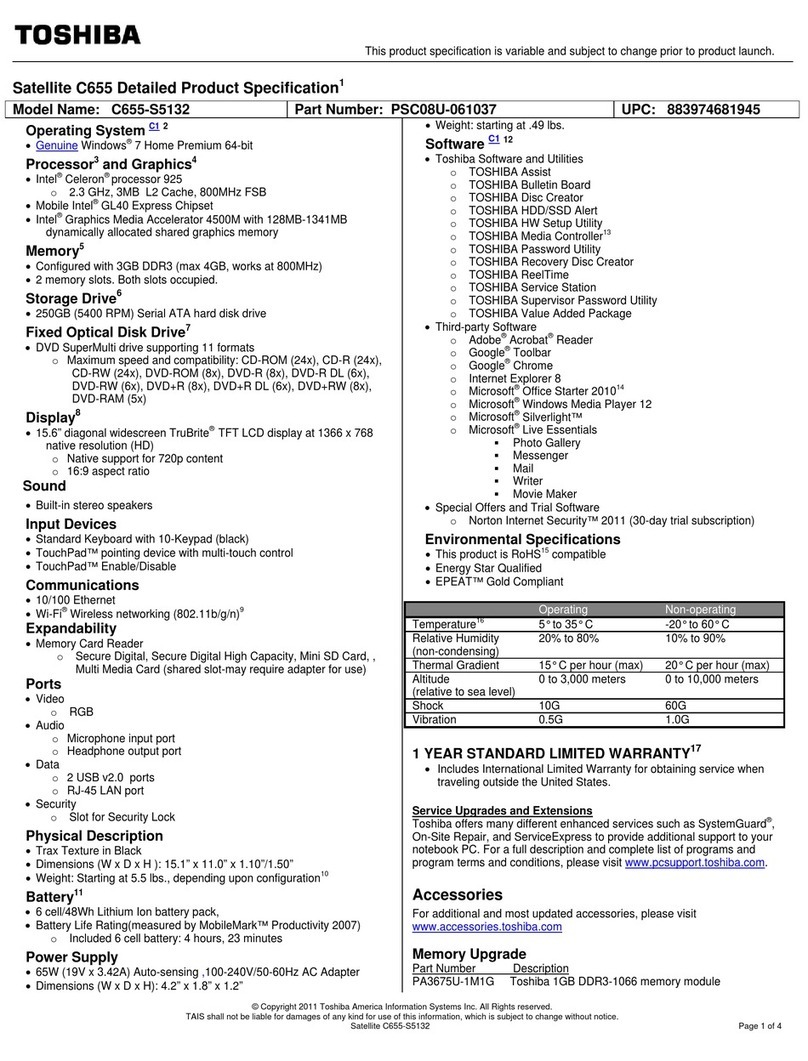 Toshiba Satellite C655 User manual