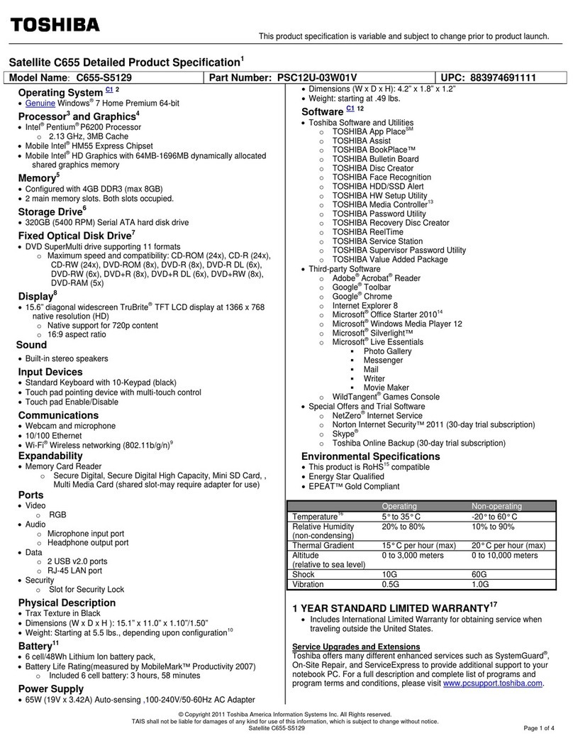 Toshiba Satellite C655 User manual