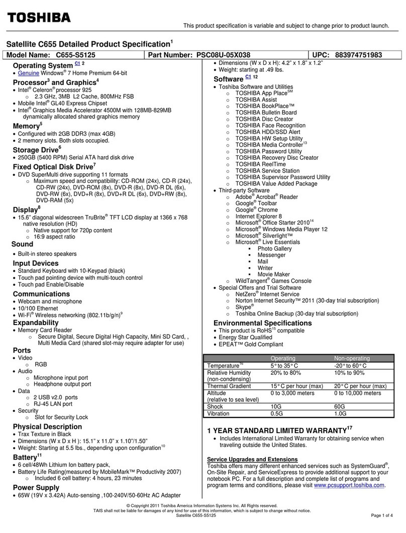 Toshiba Satellite C655 User manual