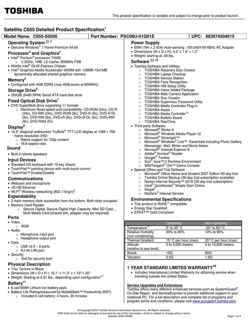 Toshiba Satellite C655 User manual