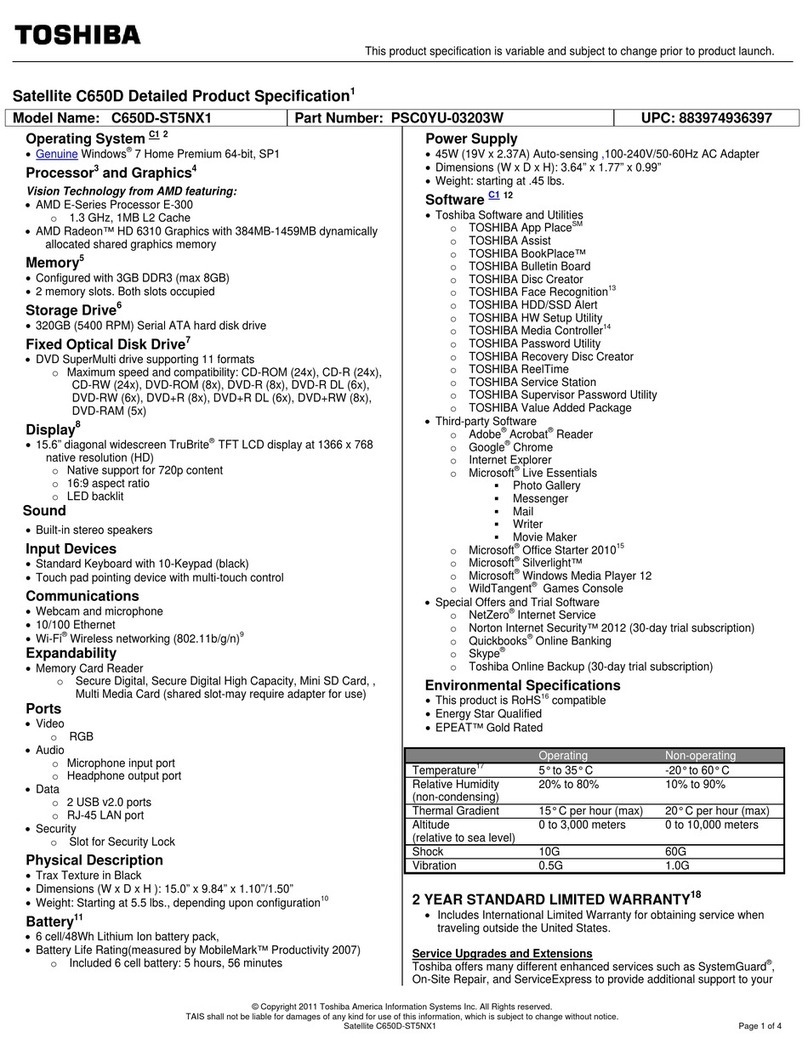 Toshiba Satellite C650D Series User manual