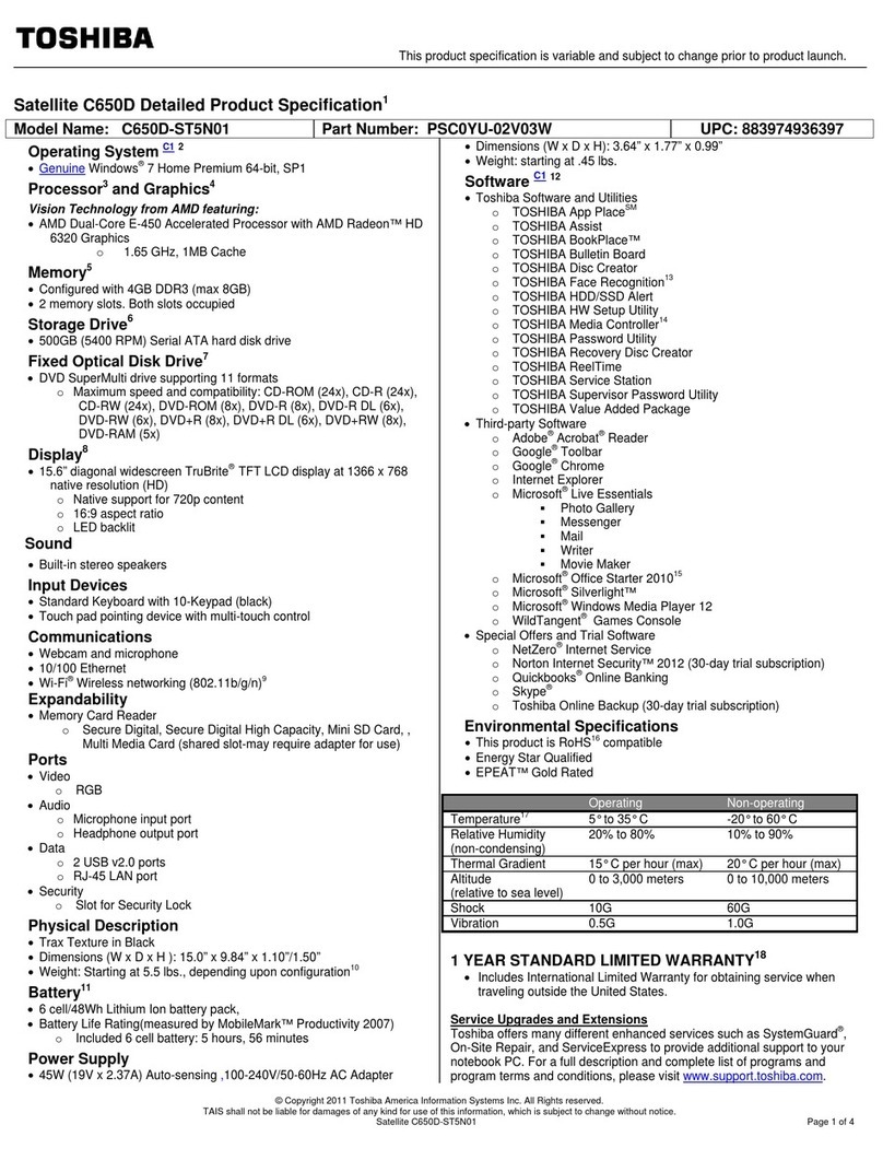 Toshiba C650D-ST5N01 Specifications