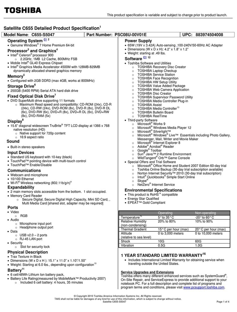 Toshiba Satellite C655 User manual