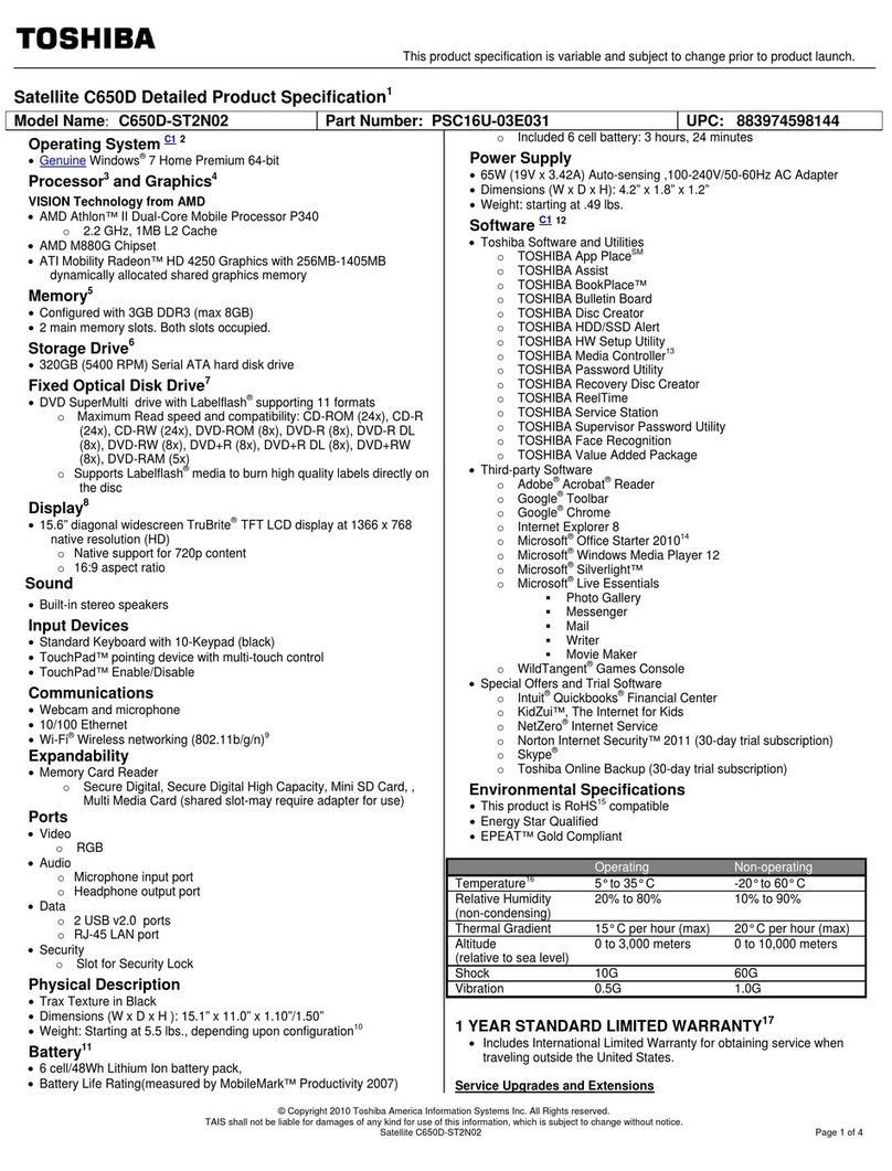 Toshiba Satellite C650D Series User manual