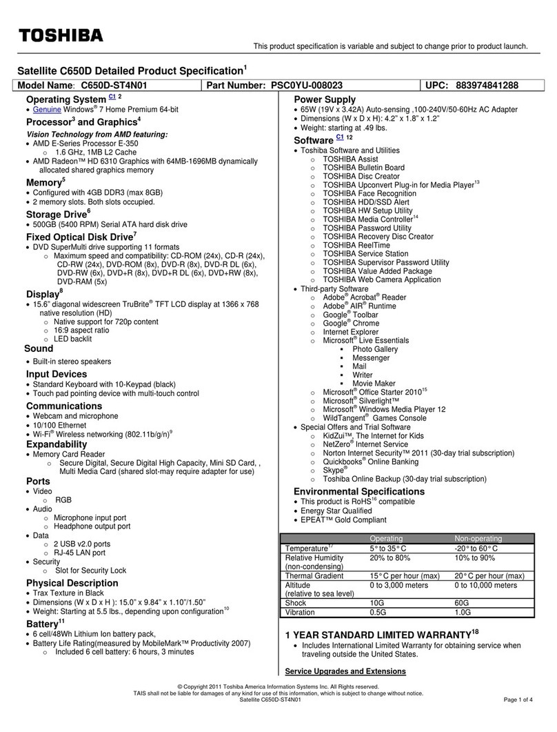 Toshiba C650D-ST4N01 User manual