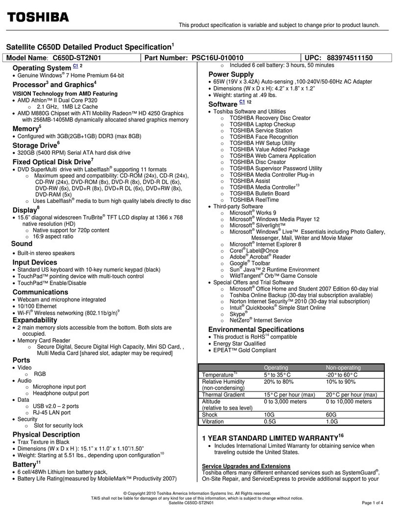 Toshiba Satellite C650D Series User manual