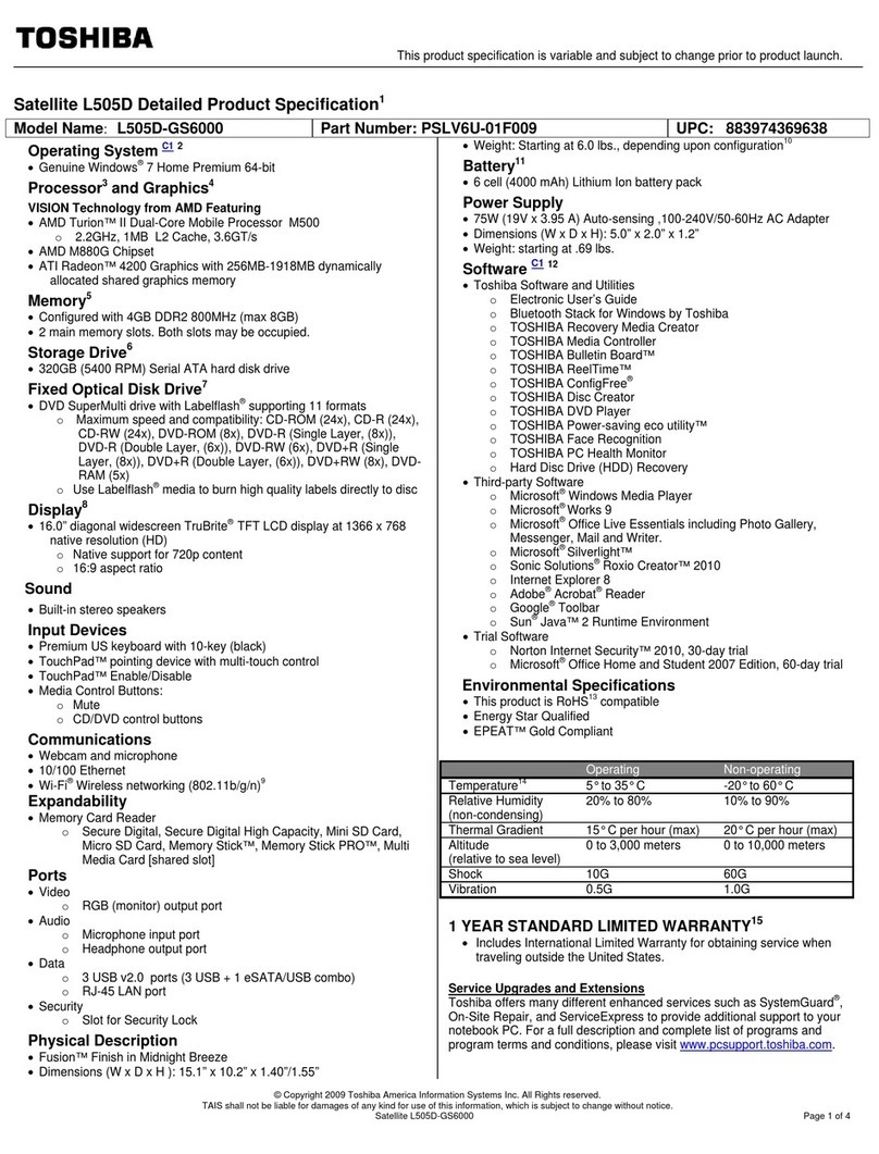 Toshiba L505D-GS6000 Specifications