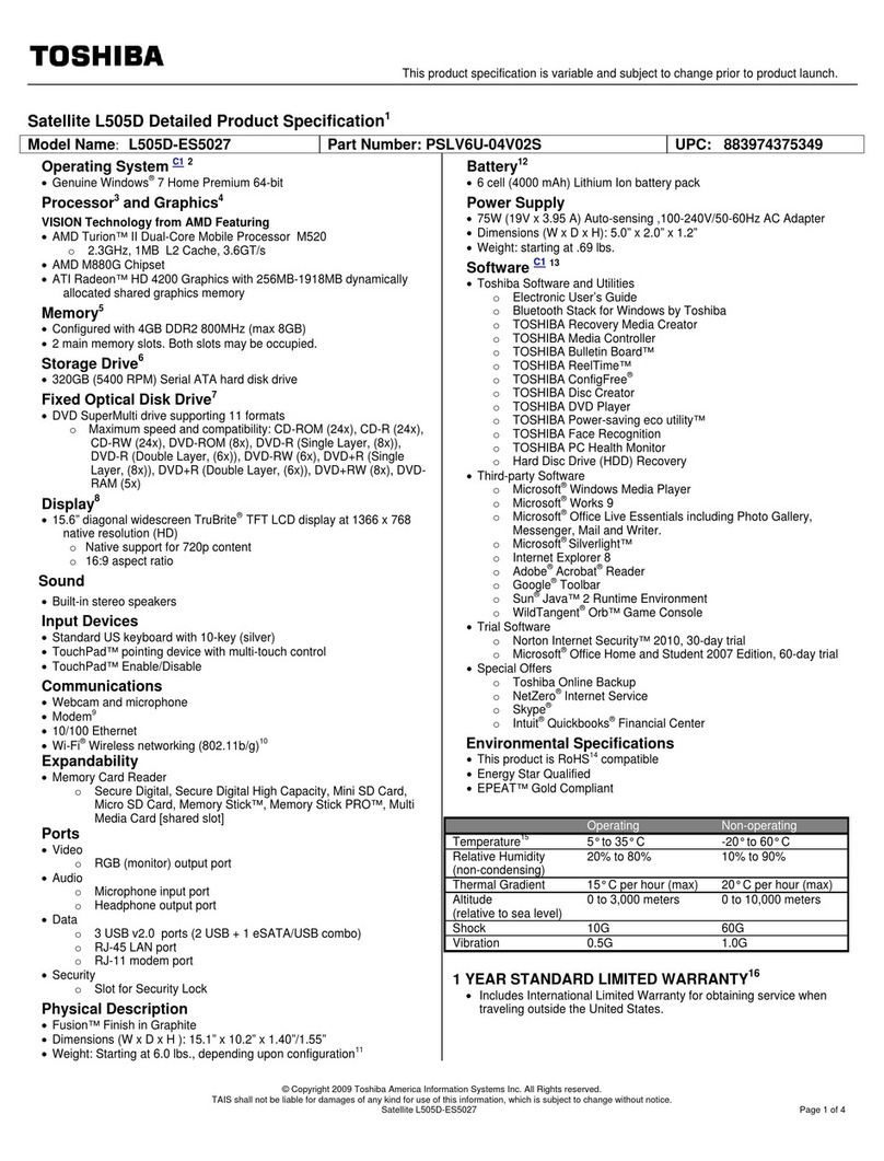 Toshiba L505D-ES5027 User manual