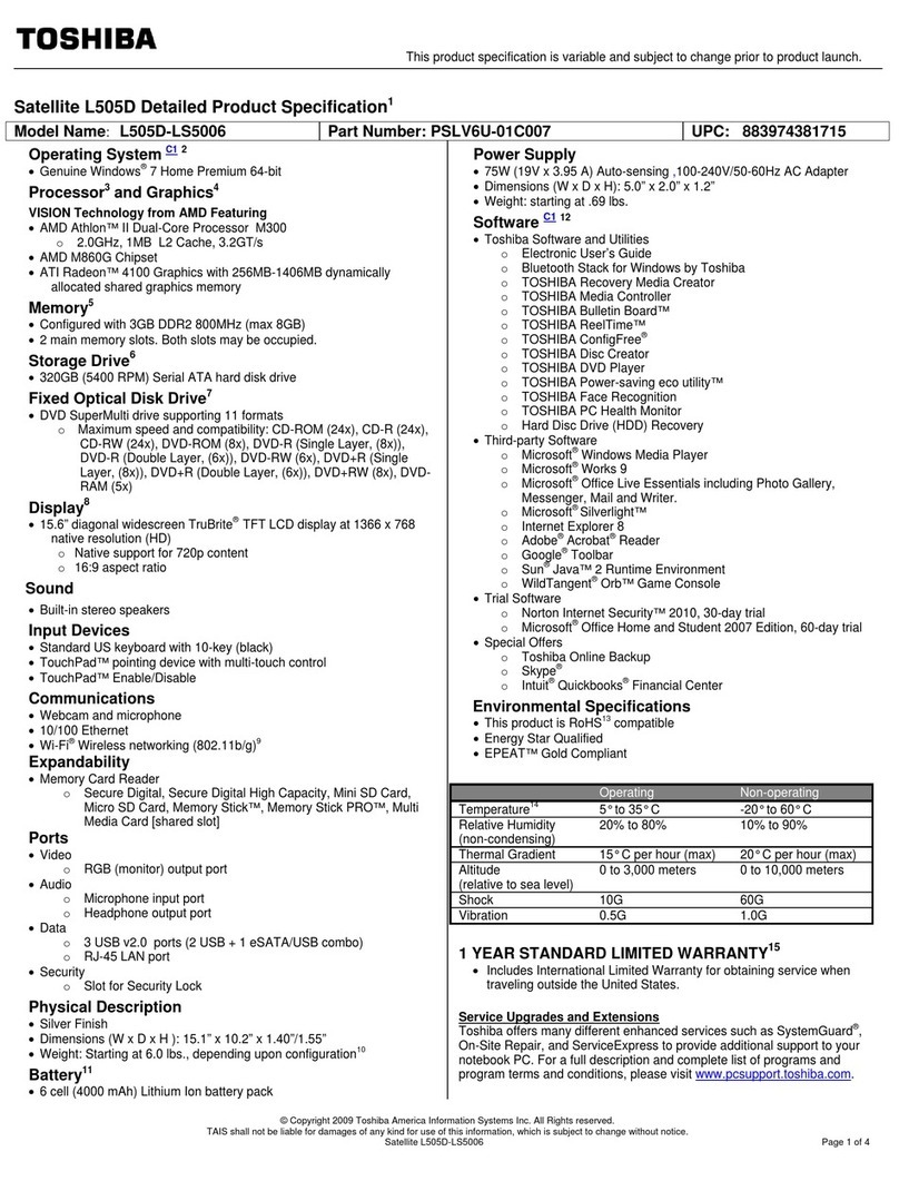 Toshiba L505D-LS5006 Specifications