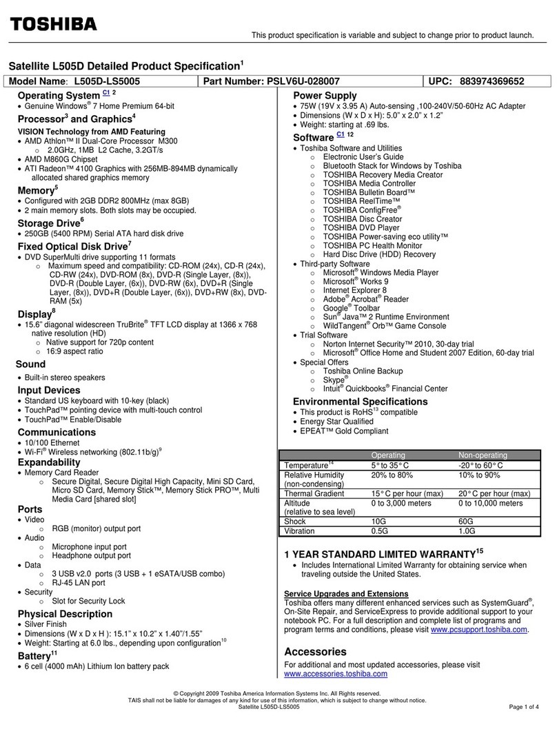 Toshiba L505D-LS5005 Specifications