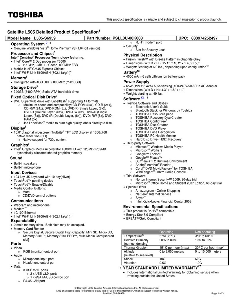 Toshiba Satellite L505-S6959 User manual