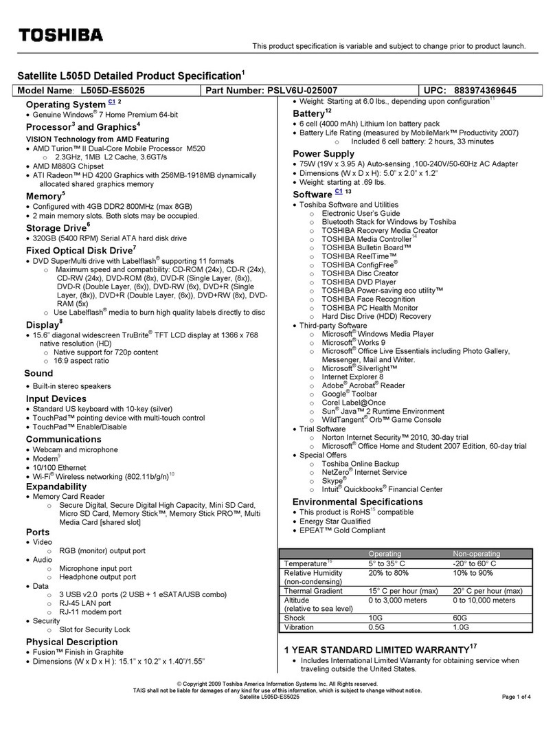 Toshiba L505D-ES5025 User manual