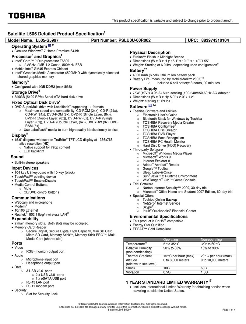 Toshiba Satellite L505-S5997 User manual
