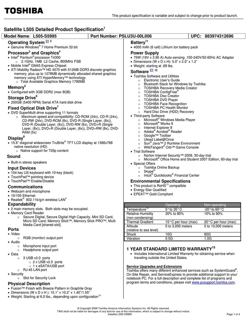 Toshiba Satellite L505-S5995 User manual