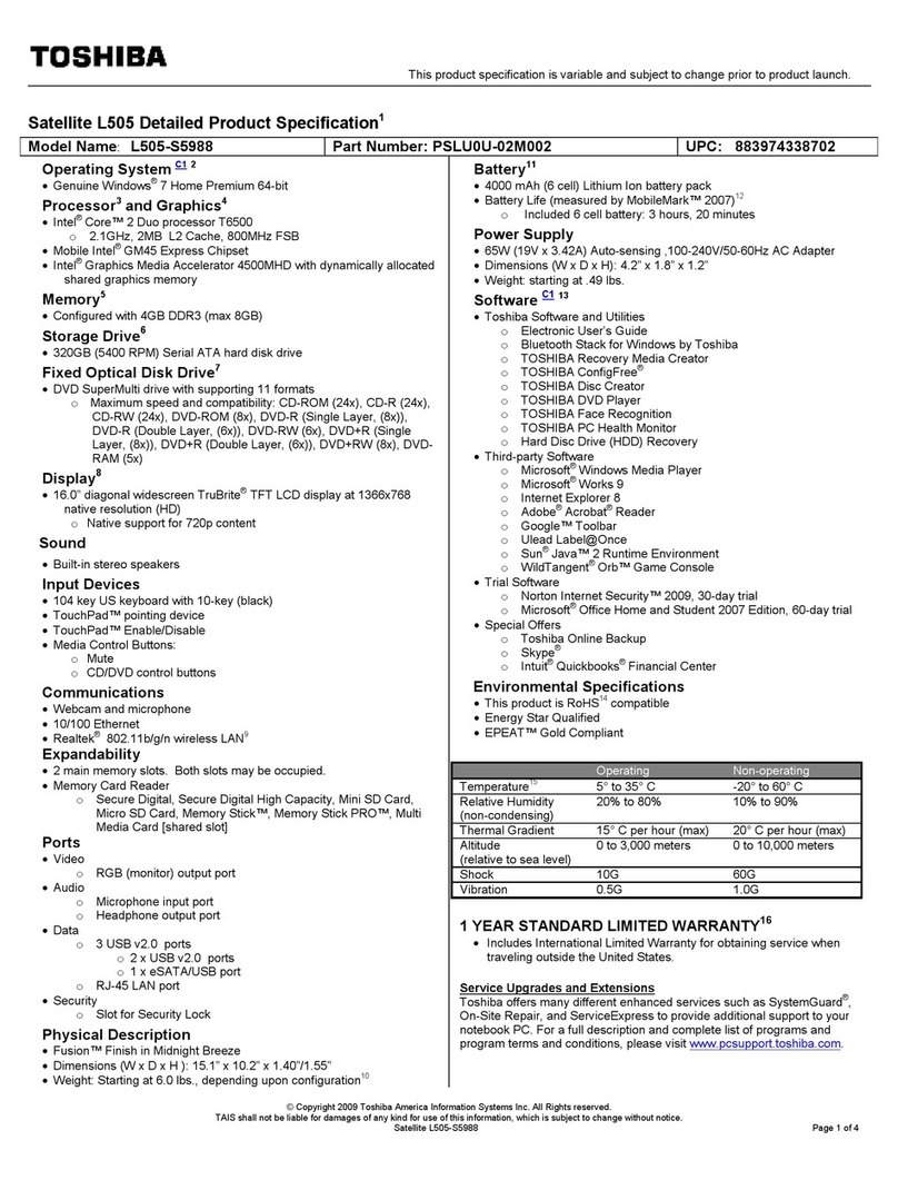 Toshiba Satellite L505-S5988 User manual