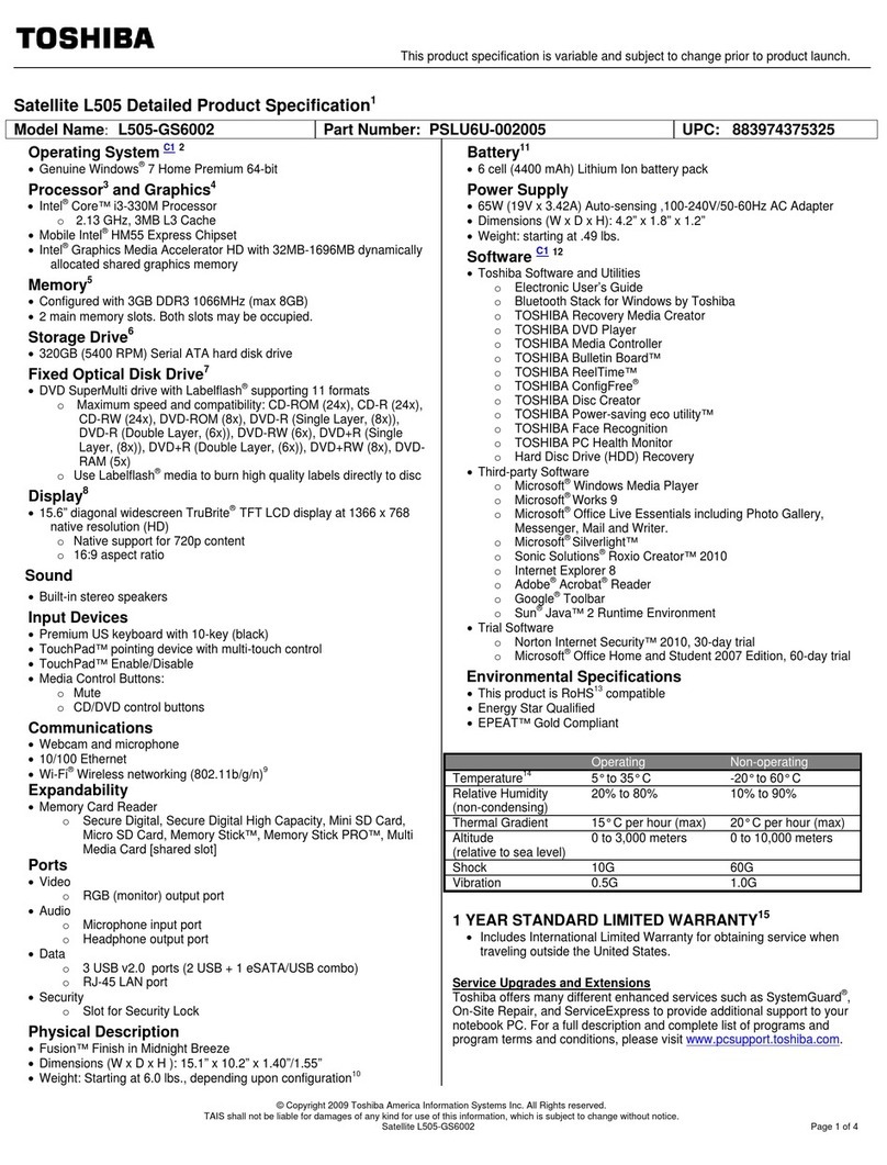 Toshiba L505-GS6002 User manual