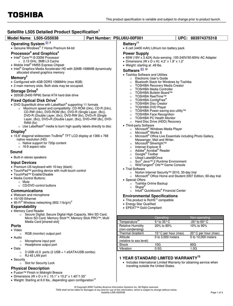 Toshiba L505-GS5038 User manual