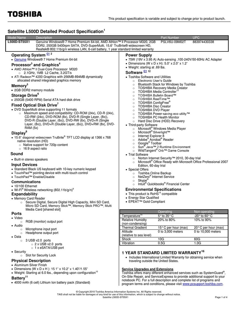 Toshiba L500D-ST55X1 Specifications