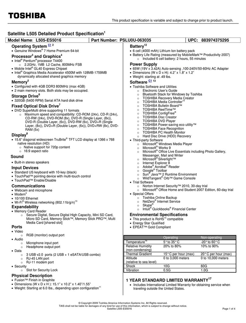 Toshiba L505-ES5016 User manual