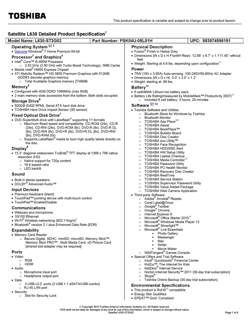 Toshiba L630-ST2G02 User manual