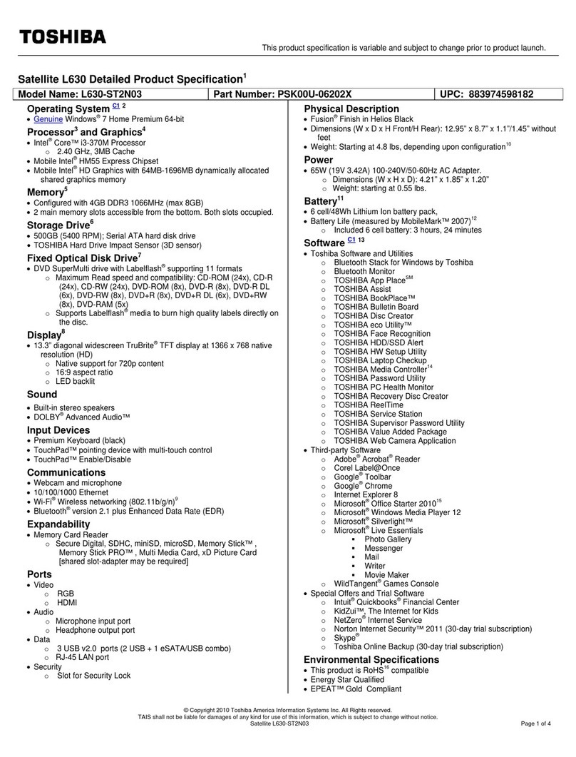 Toshiba L630-ST2N03 User manual