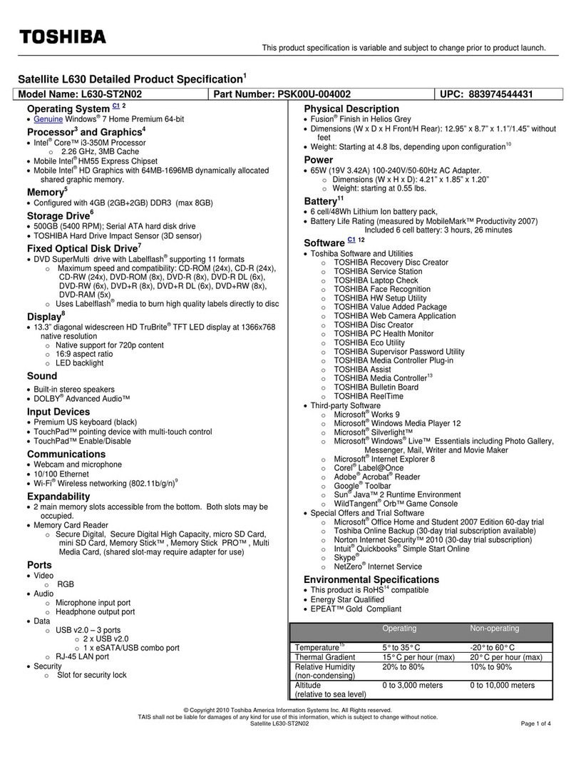 Toshiba L630-ST2N02 Specifications