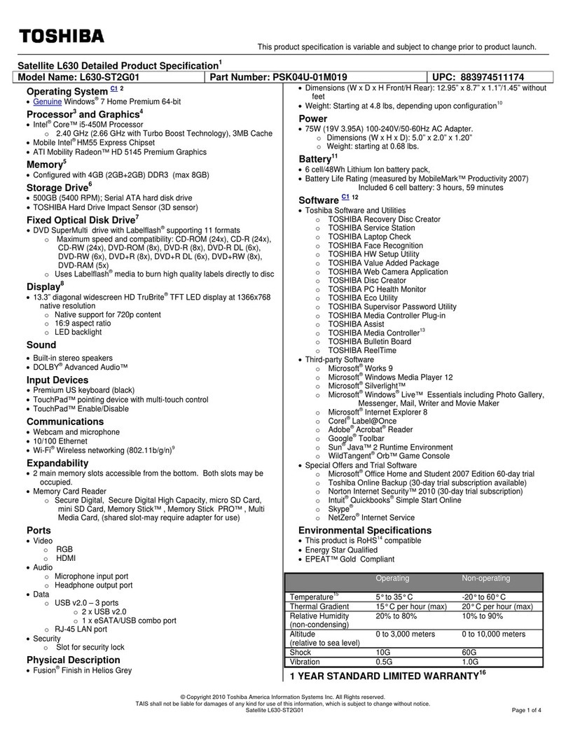 Toshiba L630-ST2G01 User manual