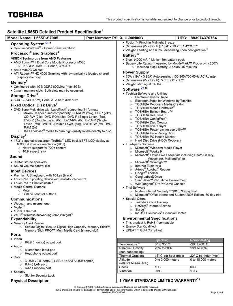 Toshiba L555D-S7005 User manual