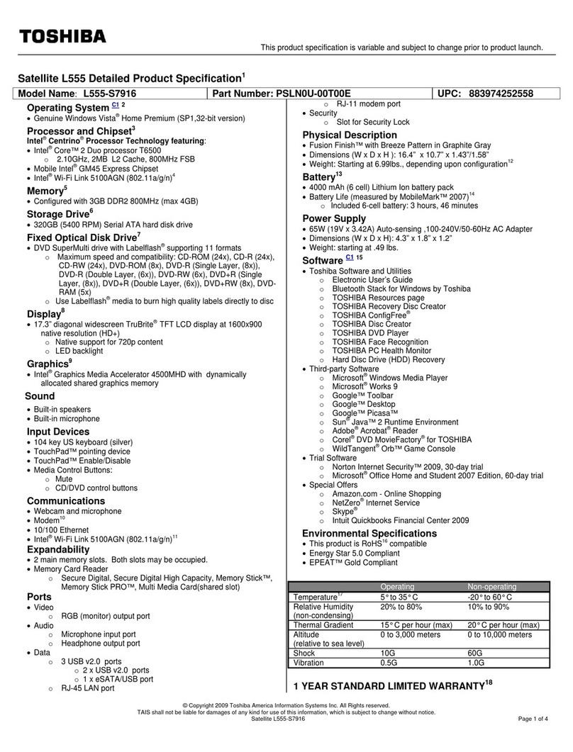 Toshiba Satellite L555-S7916 Specifications