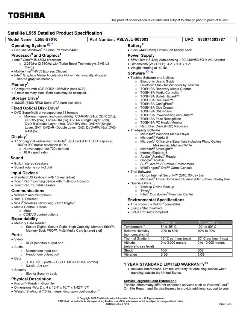 Toshiba Satellite L555-S7010 User manual