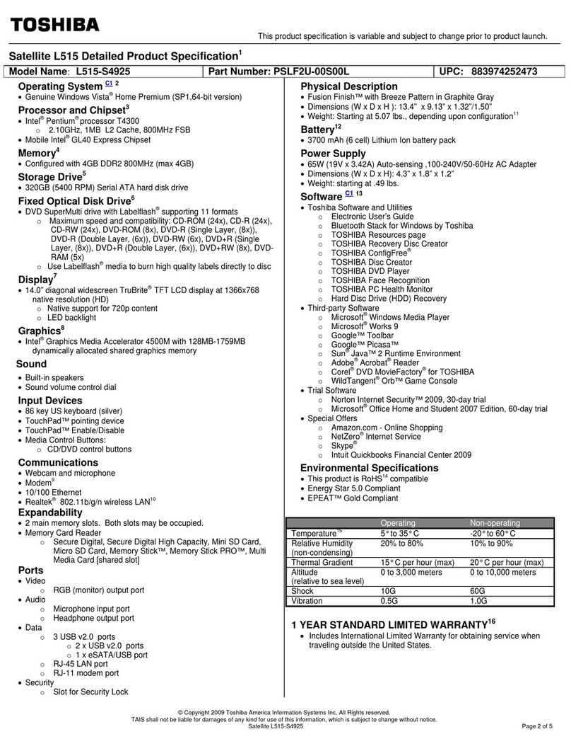 Toshiba L515 S4925 - Satellite - Pentium 2.1 GHz Installation instructions