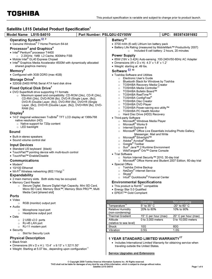 Toshiba L515-S4010 User manual