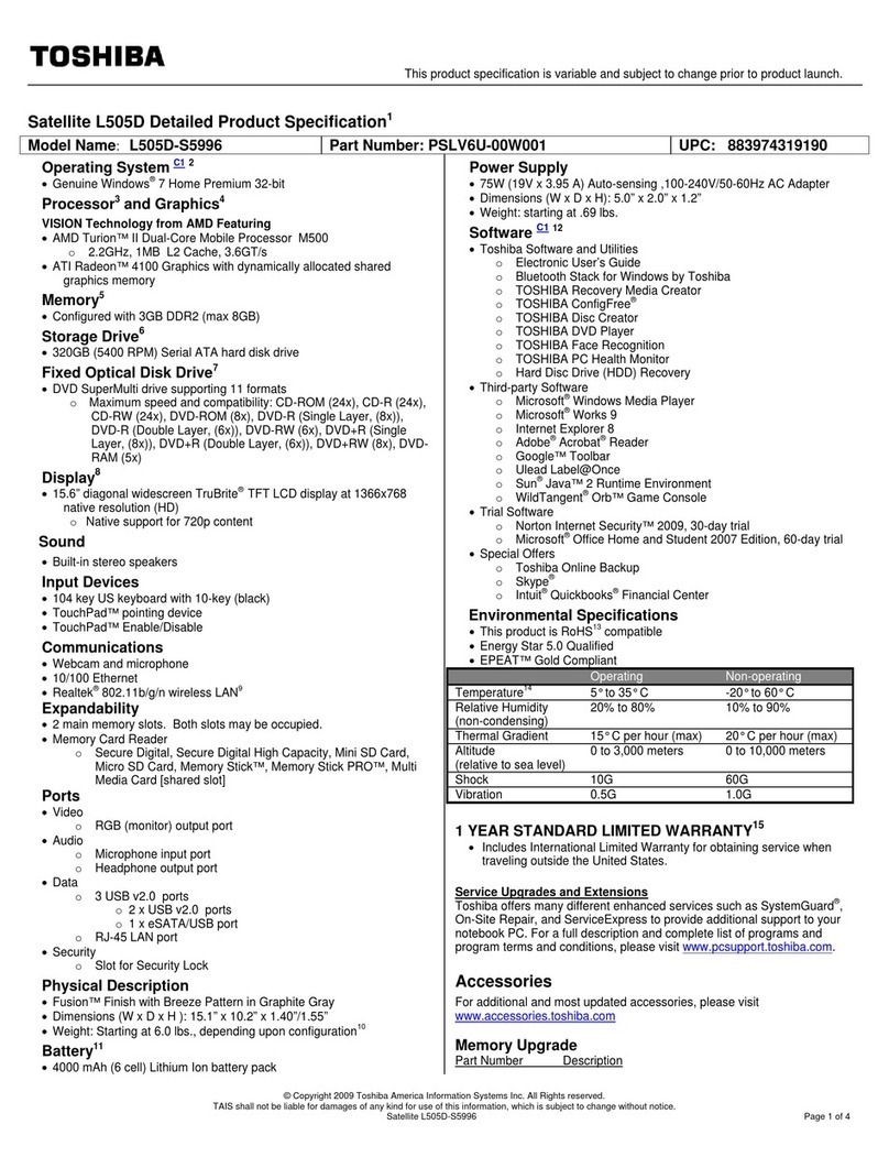 Toshiba L505D-S5996 User manual