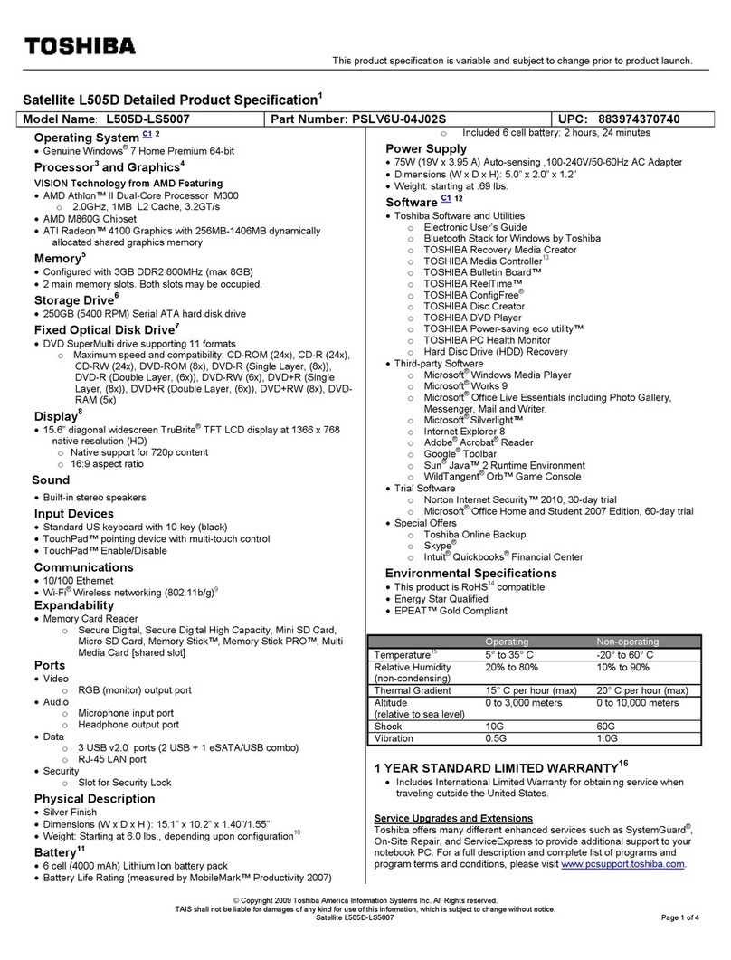 Toshiba L505D-LS5007 User manual