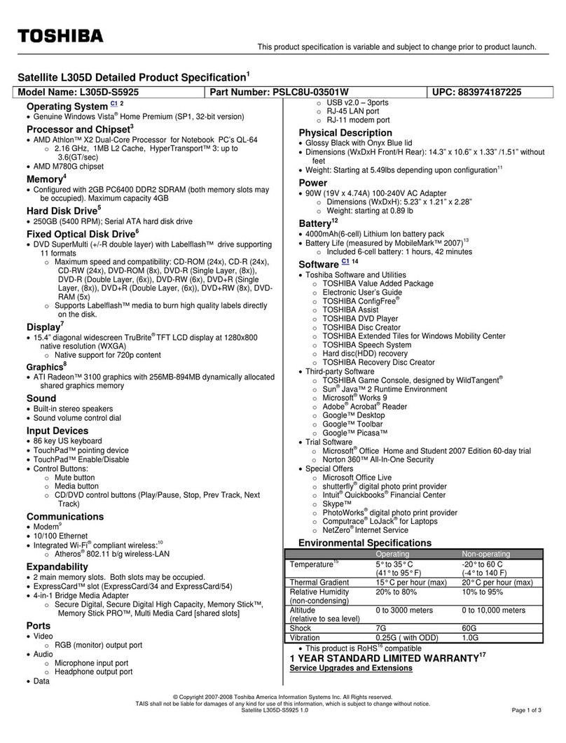 Toshiba L305D-S5925 User manual
