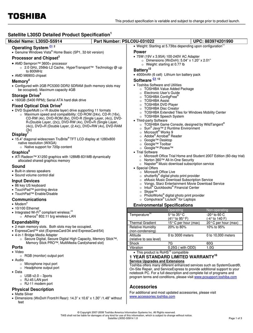 Toshiba Satellite L305D-S5914 User manual