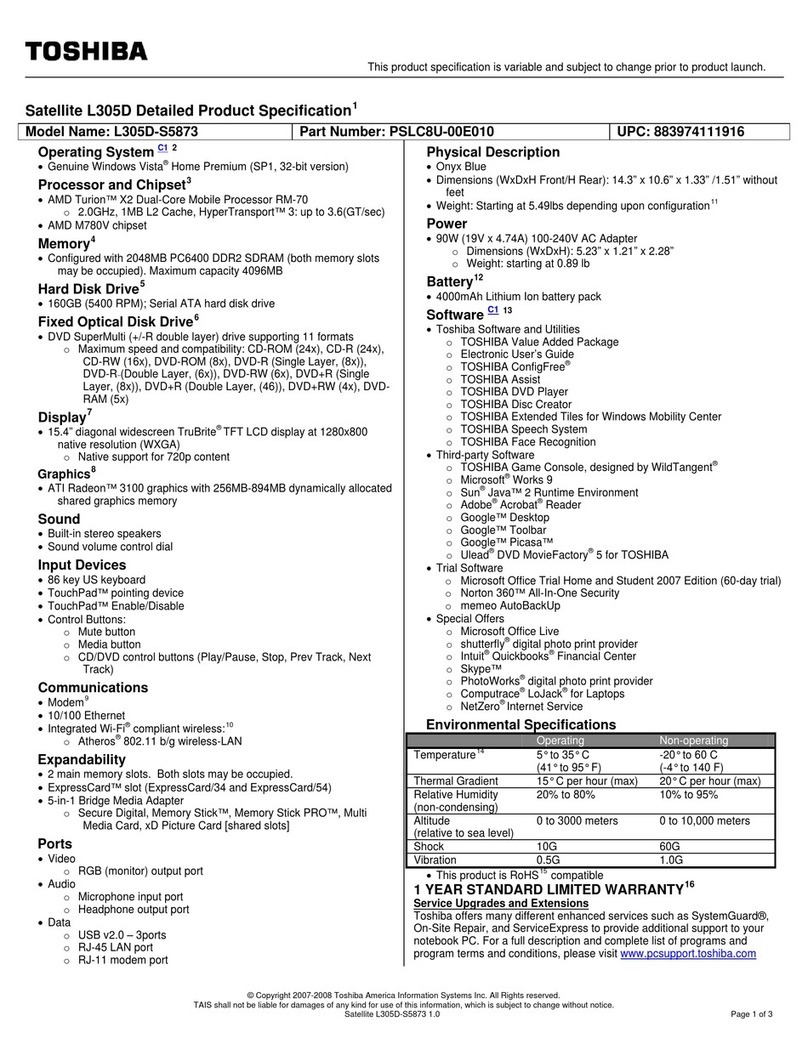 Toshiba L305D-S5873 user guide