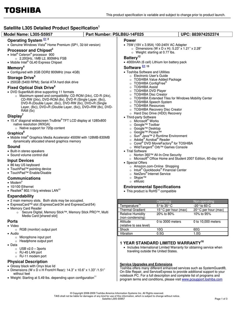 Toshiba L305 S5957 - Satellite - Celeron 2.2 GHz User manual