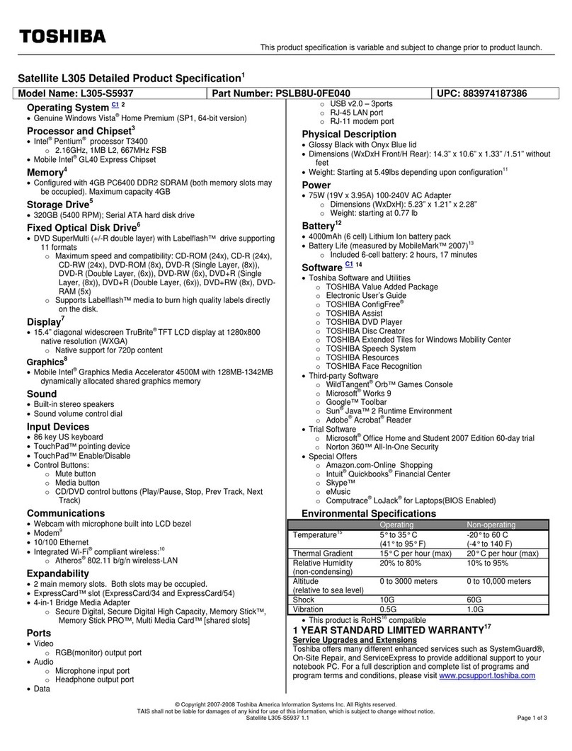 Toshiba L305-S5937 User manual