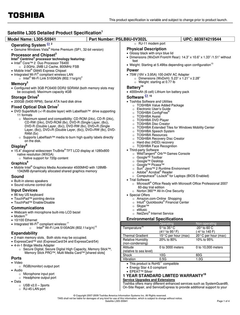 Toshiba L305-S5941 User manual