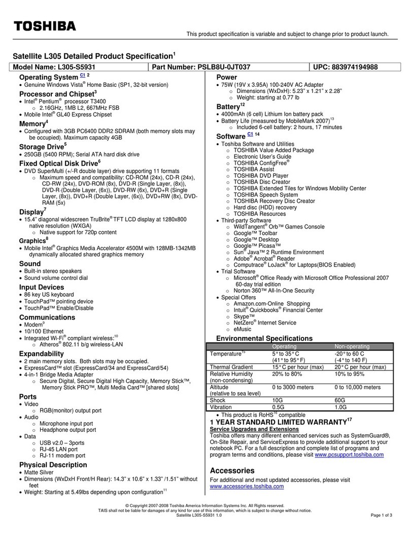 Toshiba L305-S5931 User manual