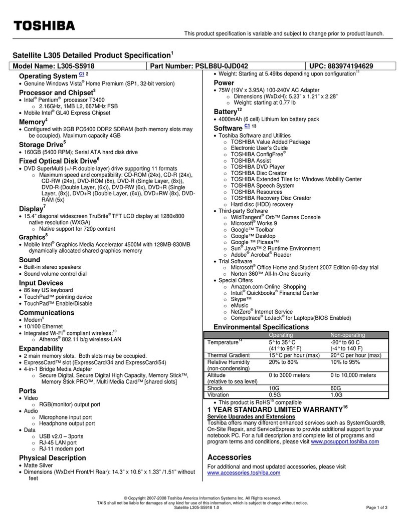 Toshiba L305-S5918 Specifications