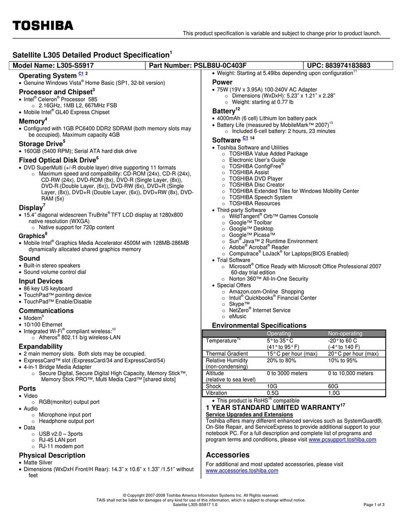 Toshiba L305-S5917 - Satellite 15.4" Notebook User manual Toshiba L305-S5917 - Satellite 15.4" Notebook User manual
