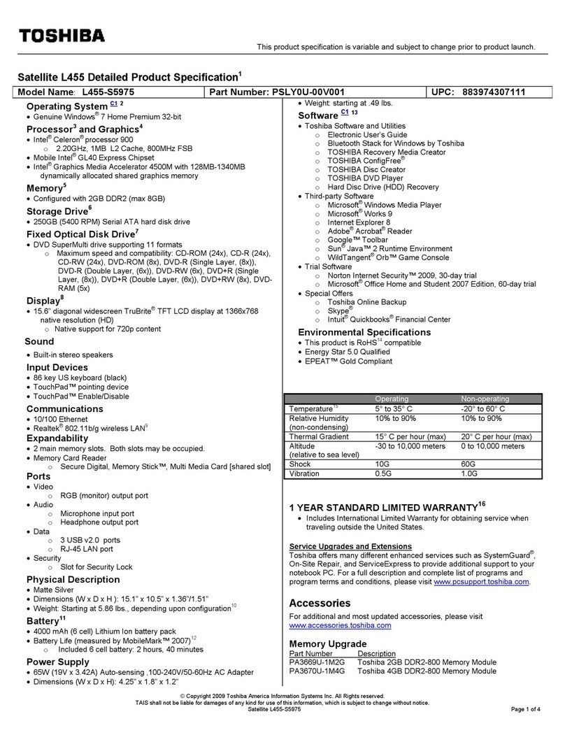 Toshiba L455-S5975 - Satellite - C 900 User manual
