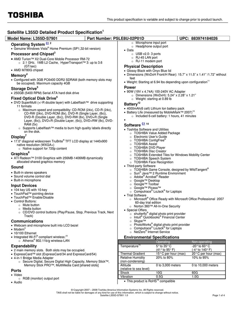 Toshiba L355D-S7901 - Satellite - Turion 64 X2 2.1... User manual