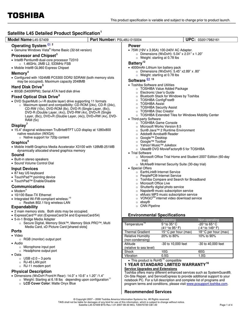 Toshiba Satellite L45-S7409 User manual